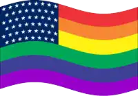 a rainbow flag with the american flag in the background