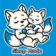 a cartoon illustration of two foxes sleeping with the words sleep mode above them