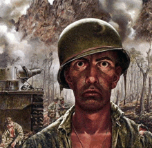 a painting of a soldier with a helmet on