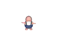 a cartoon penguin in blue overalls is dancing