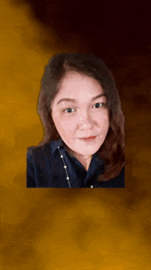 a drawing of a woman 's face with a gold background