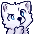 a drawing of a white cat with blue eyes and a black nose .