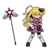 a cartoon drawing of a girl with a wand that has the number 35 on it