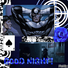 a collage of pictures with the words good night in blue letters