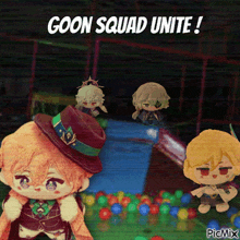 a goon squad unite poster with stuffed dolls