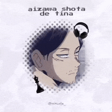 aizawa shota from my hero academia is wearing headphones and a chess piece on his head .