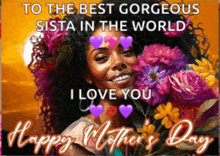 a mother 's day card with a woman holding flowers