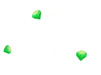 a bunch of green gems are floating in the air