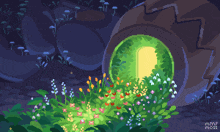 a pixel art drawing of flowers and mushrooms with mint moss written on the bottom