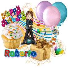 Happy Birthday Roberto Birthday Balloons GIF - Happy Birthday Roberto Birthday Balloons Cake GIFs