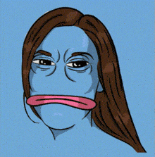 a cartoon of a woman with long hair and a blue face holding a video game controller