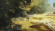 a painting of a man standing in a field with the word wolverine on the bottom left