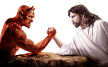 god vs devil fight arm wrestling fighting for dominance