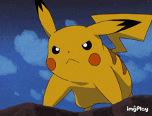 a cartoon pikachu with an angry look on his face and the words imgplay below it