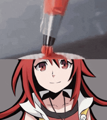a drawing of a girl with red hair is next to a picture of a drill