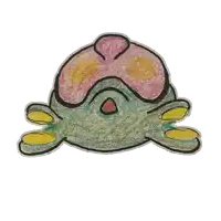 a drawing of a frog with a pink nose and yellow paws