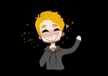 a cartoon drawing of a boy with a heart in his mouth