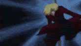 a yellow haired anime character with a red shirt
