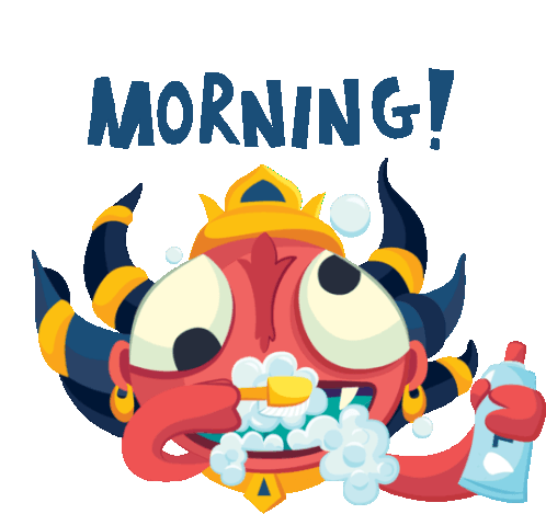 Baby Rakshasa Brushing Teeth Saying Morning Sticker - Baby Rakshasa Mythological Being Morning Stickers