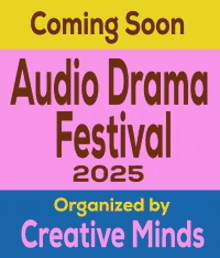 a sign that says coming soon audio drama festival 2025