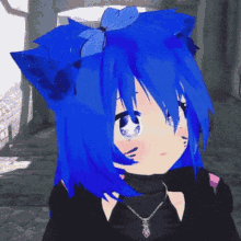a blue haired anime girl with a bow on her head