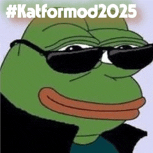 a cartoon frog wearing sunglasses and a black jacket with the words #katformod2025 above it