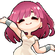 a cartoon girl with pink hair is wearing a white dress and dancing .