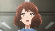 a close up of a brown haired anime girl