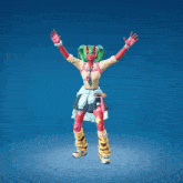 a girl in a school uniform has her arms up in the air