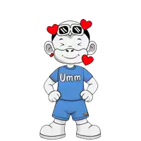 a cartoon character wearing a shirt that says umm on it