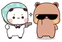 a cartoon bear is holding a gun next to another bear