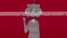 a drawing of a girl with a cat ear and a red background