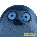a seal with big blue eyes and a yellow sealok logo