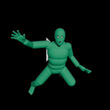 a 3d model of a green figure with a surprised face