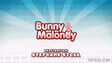 a logo for bunny maloney is displayed on a blue background