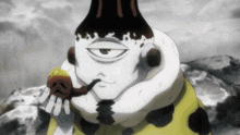 a cartoon character smoking a pipe with a face on it