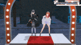 two anime characters are standing on a stage with a sign that says ' 2024 ' on it