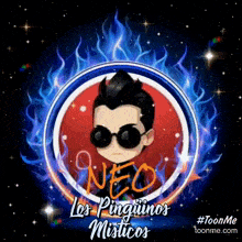 a logo for neo los pingüinos misticos with a cartoon character