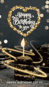 a happy birthday greeting card with a cake and a candle