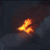 a painting of a fireball with a blue background