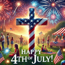 a happy 4th of july poster with a cross