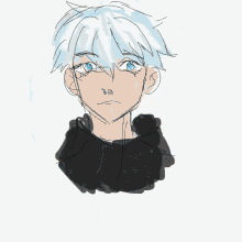 a drawing of a person with a bun on their head in a blue circle