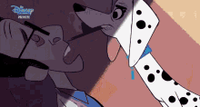 a dalmatian dog is standing next to a man with glasses and the words disney cartoons premiere on the bottom