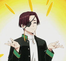 a man with a patch on his eye is making a peace sign