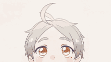 a drawing of a child with gray hair and orange eyes