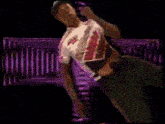 a blurry image of a person 's face against a green and purple pattern