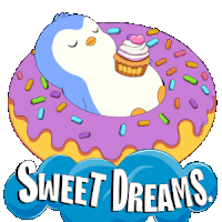 a penguin sleeping in a donut with the words sweet dreams