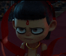 a cartoon character with a red g on his forehead looks angry