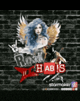 a poster with a woman and a guitar that says rock hab 's
