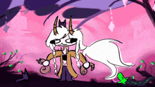 a cartoon drawing of a monster with horns and a long tail